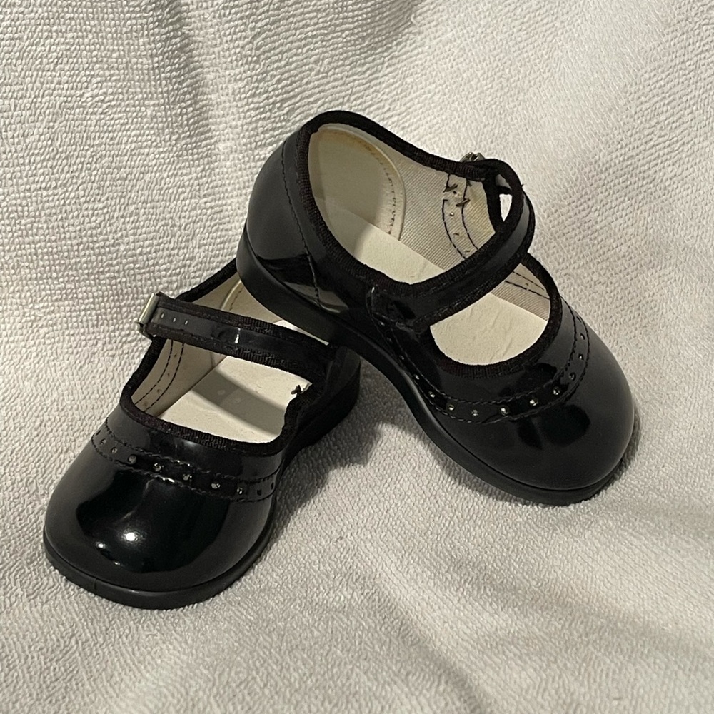 Shiny black Mary Jane style dress shoes, toddler 2